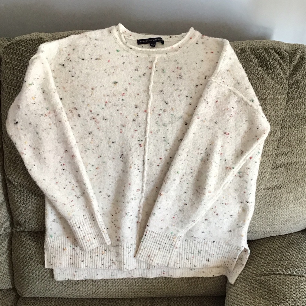 Adrienne Vittadini Cream Speckled Crew Neck Sweater Small